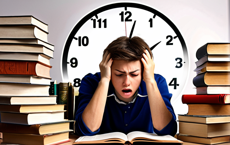 Time Management for IT Exam**
Prompt: A stressed student surrounded by books and a clock, using the Pomodoro Technique, highlighting focus and efficiency for the Information Processing Technician exam.
**