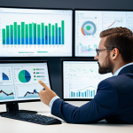 A focused male professional, aged 30s, in a crisp, modest business suit, sitting at a sleek desk in a modern, well-lit data analysis center. He is deeply engaged with multiple high-resolution monitors displaying complex data visualizations and information architecture diagrams, symbolizing intricate problem-solving and critical thinking. The environment is clean, minimalist, and technologically advanced. The pose is natural and contemplative, emphasizing intellectual effort. He is fully clothed, appropriate attire, professional dress, safe for work, appropriate content, perfect anatomy, correct proportions, natural pose, well-formed hands, proper finger count, natural body proportions, professional photography, high quality.