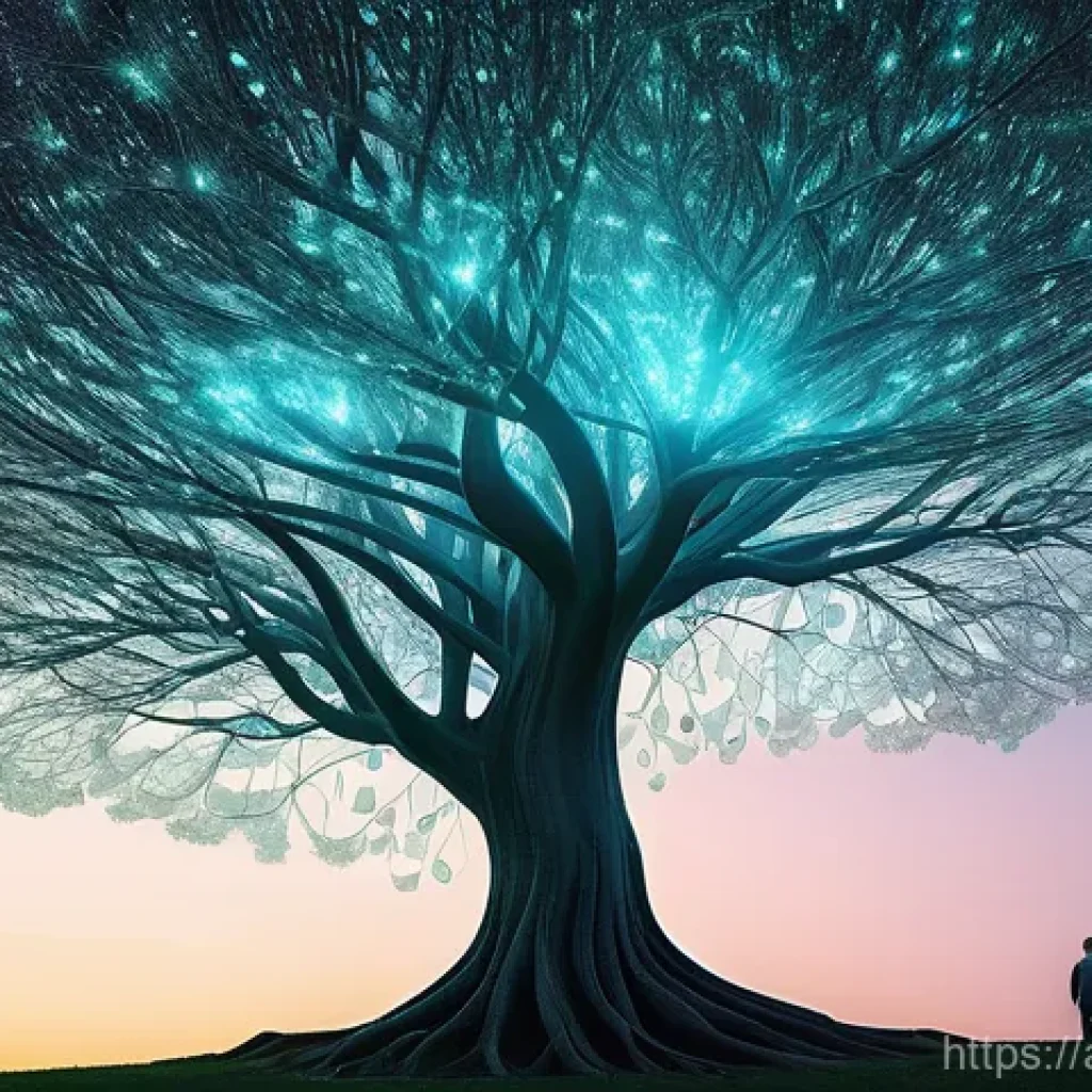 정보처리 실기 시험에서의 중요한 개념 정리 - The Luminous Data Tree of Knowledge**
Generate an image of a majestic, ethereal data tree in a futu...