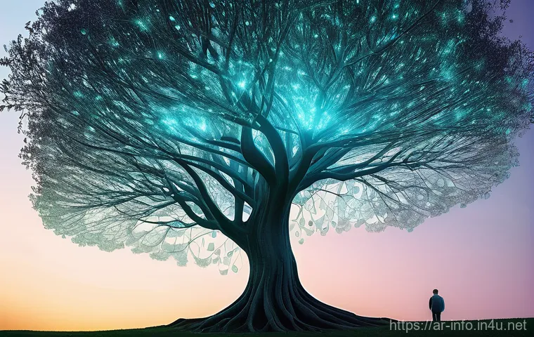 정보처리 실기 시험에서의 중요한 개념 정리 - The Luminous Data Tree of Knowledge**
Generate an image of a majestic, ethereal data tree in a futu...