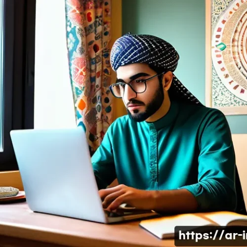 Home 31 정보처리 실기 과목별 문제 풀이 전략 - A modern Arab student studying in a quiet, well-organized room with traditional Middle Eastern decor...