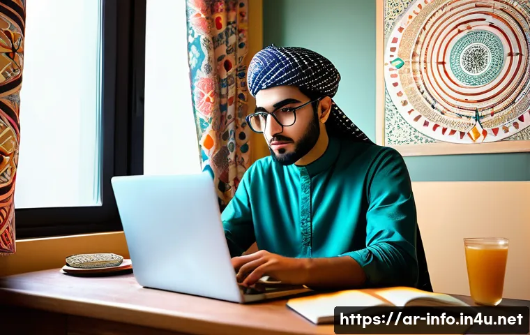 정보처리 실기 과목별 문제 풀이 전략 - A modern Arab student studying in a quiet, well-organized room with traditional Middle Eastern decor...