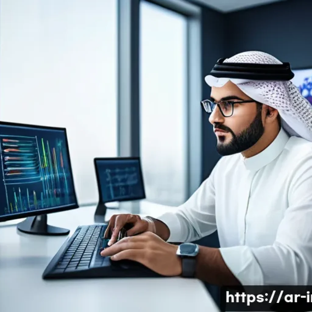 정보처리기사 취득이 IT 업계에서 중요한 이유 - A professional Arab male IT engineer in a modern office setting, wearing smart casual attire and gla...