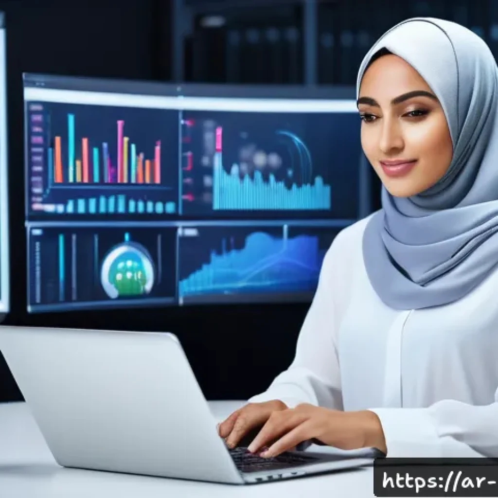 정보처리기사 취득과 소프트웨어 개발의 연계성 - A modern Arab professional woman in a stylish office environment, wearing modest business attire inc...