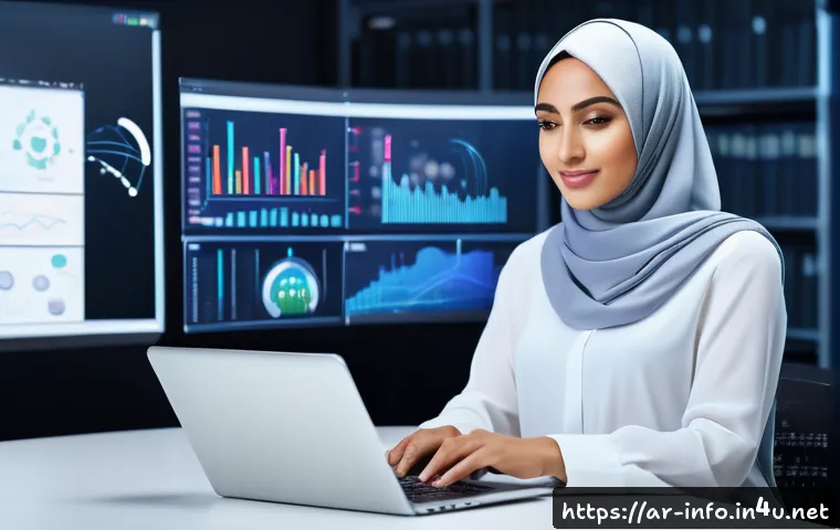 정보처리기사 취득과 소프트웨어 개발의 연계성 - A modern Arab professional woman in a stylish office environment, wearing modest business attire inc...