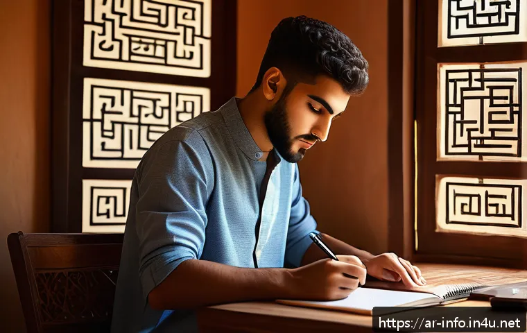 정보처리 실기 시험 대비 효율적 시간 관리법 - A focused young Arab male student studying in a traditional Middle Eastern home setting, sitting at ...