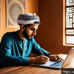 Home 19 정보처리 실기 시험 대비 단기 집중 학습법 - A focused young Arab male student sitting at a neatly organized wooden desk in a quiet, sunlit room ...