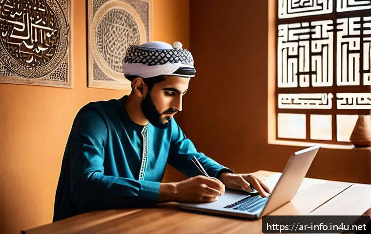 정보처리 실기 시험 대비 단기 집중 학습법 - A focused young Arab male student sitting at a neatly organized wooden desk in a quiet, sunlit room ...