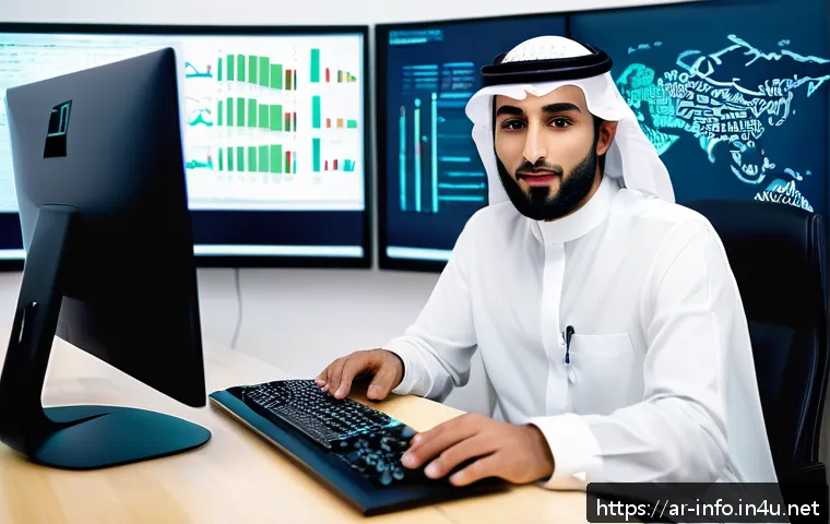 정보처리 자격증을 활용한 IT 직군별 이직 팁 - A professional Saudi Arabian office environment showing a confident young Arab man wearing business ...