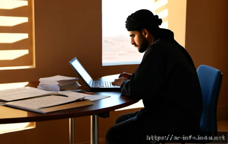 정보처리 실기 시험에서 점수 향상 꿀팁 - Photorealistic study scene of a focused Arab university student preparing for a practical informatio...
